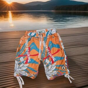 Flow Society Shorts Mens Hawaiian Orange Lacrosse Board Shorts Athletic Size SM